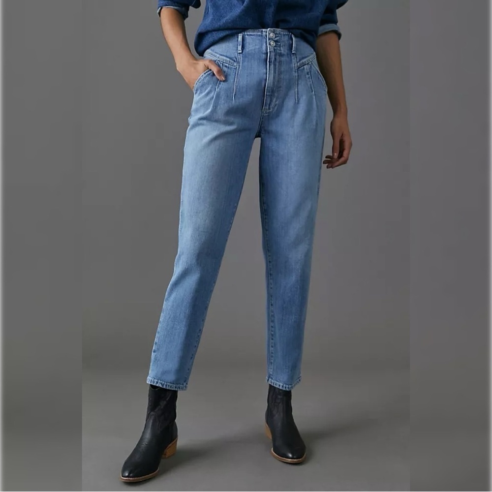 Paige Sarah Straight Ankle Jeans Denim Blue High Pleated Classic Retro 90s 29 - Picture 2 of 12